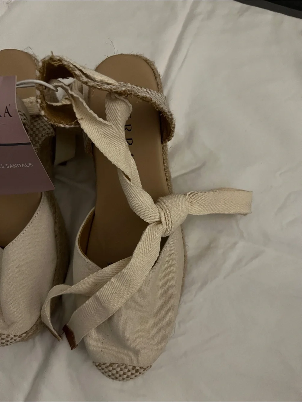 Serra Cream Canvas Espadrille Sandals with Ankle Tie